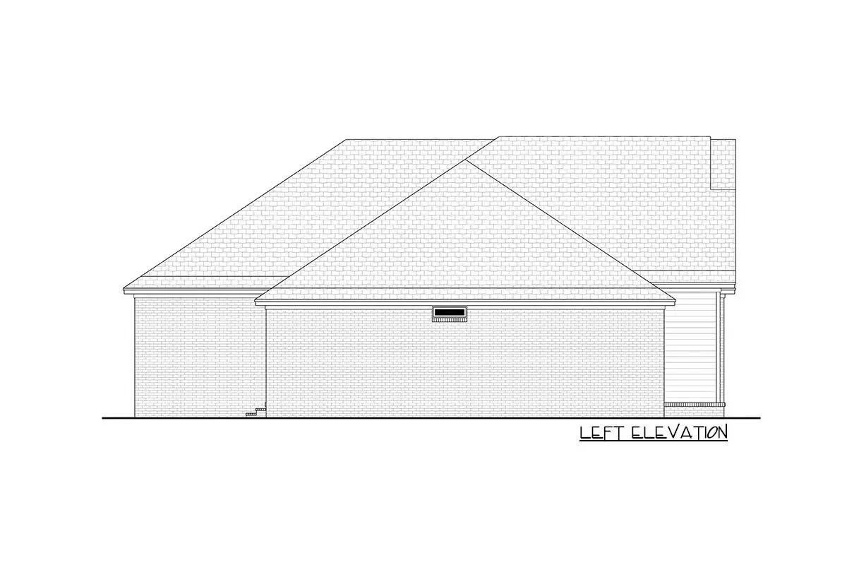 Left elevation sketch of the single-story 4-bedroom New American house.