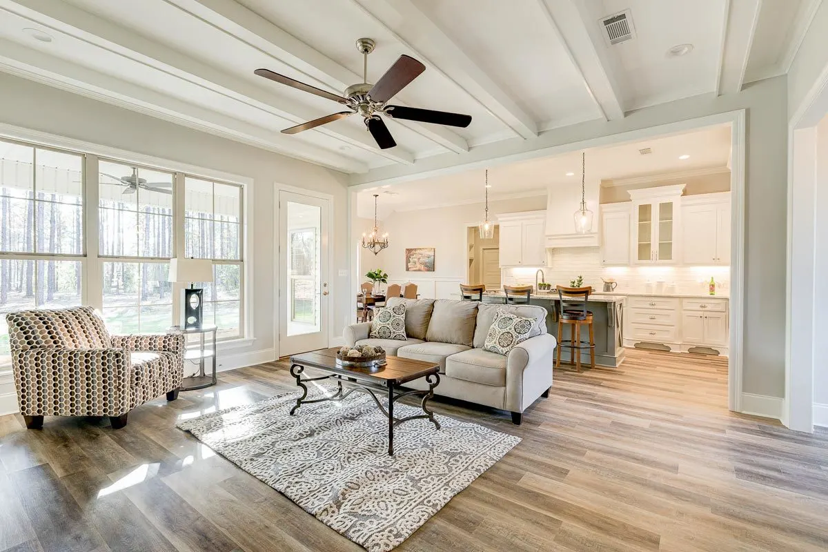 A big walk-in pantry is easily positioned in the midst of the wide kitchen.