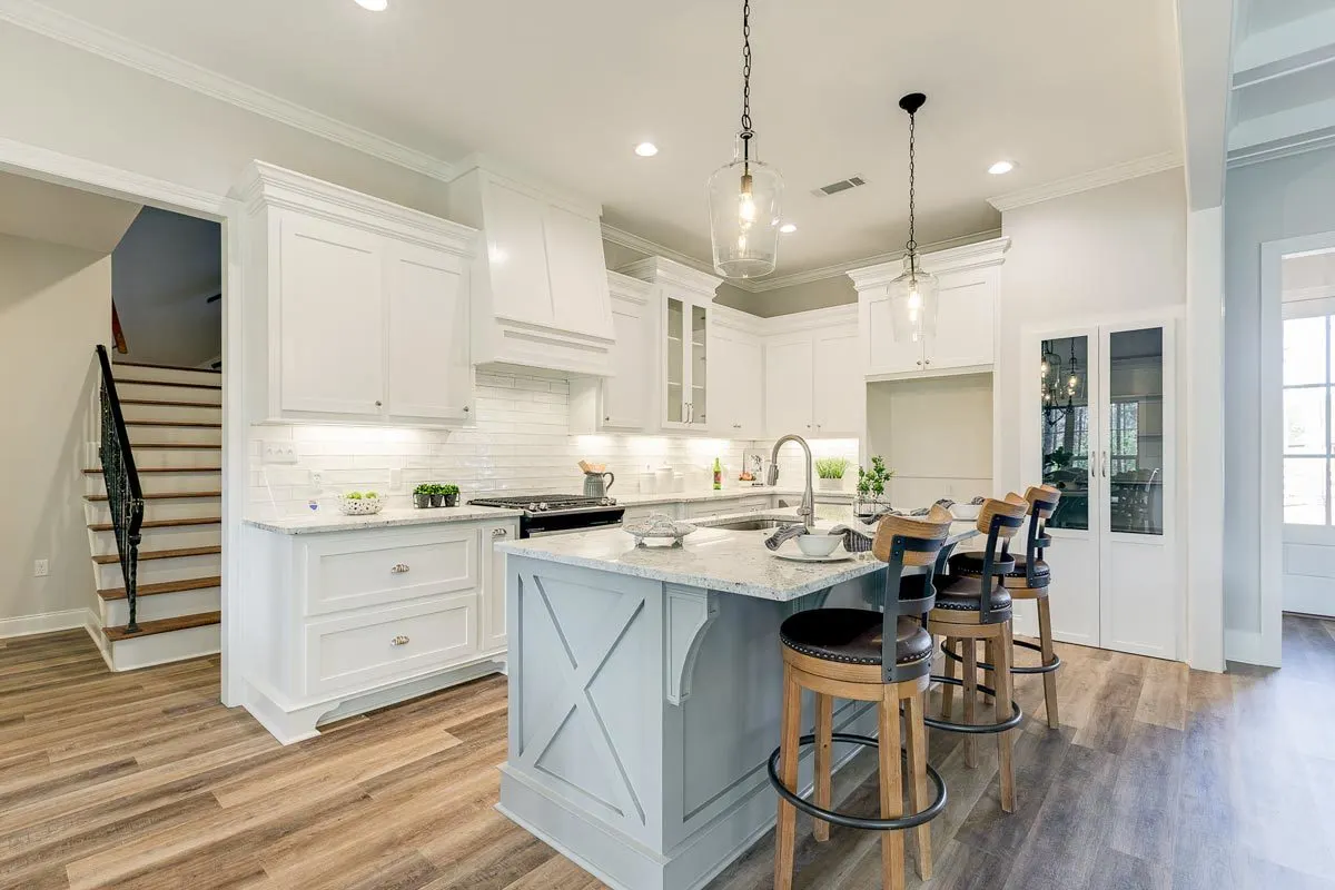 A marble island top is available for dining companions.