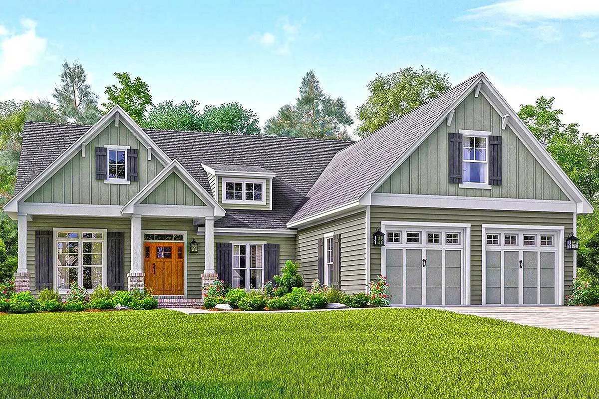 A lovely craftsman house design with three color combination paint of exterior.