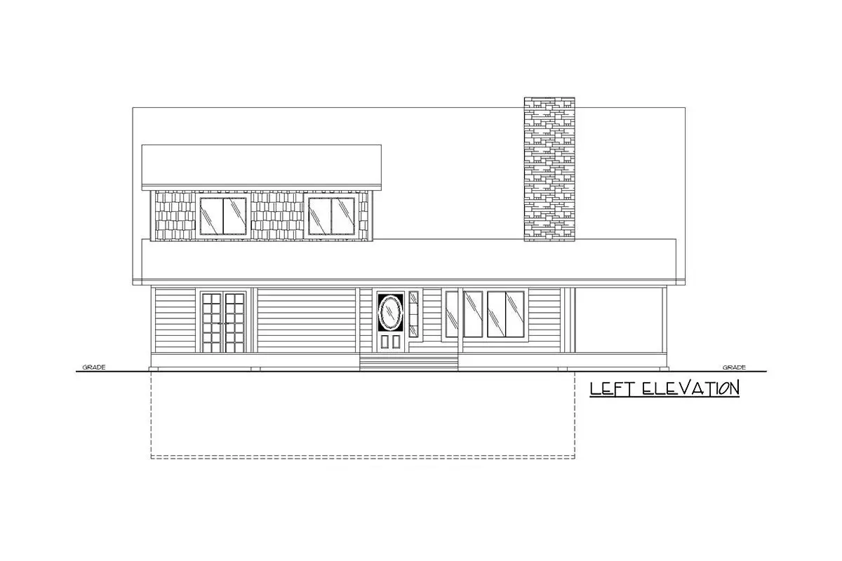Sketch of the two-story, three-bedroom mountain country home's left elevation.