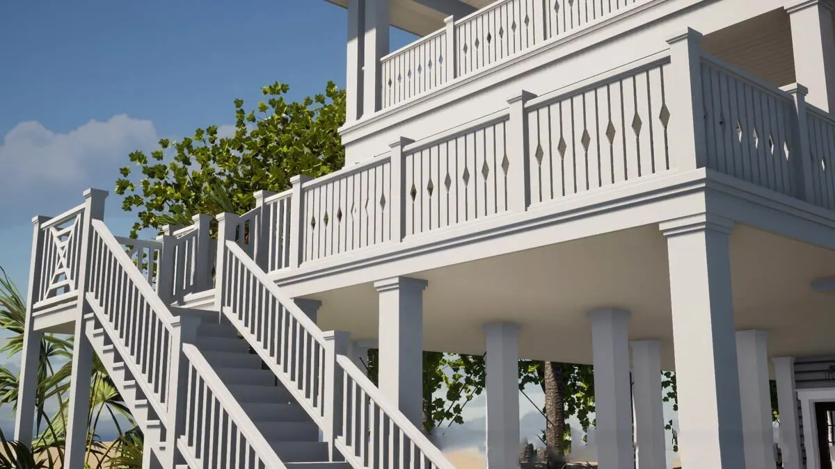 Solid-frame white-painted wood staircase.