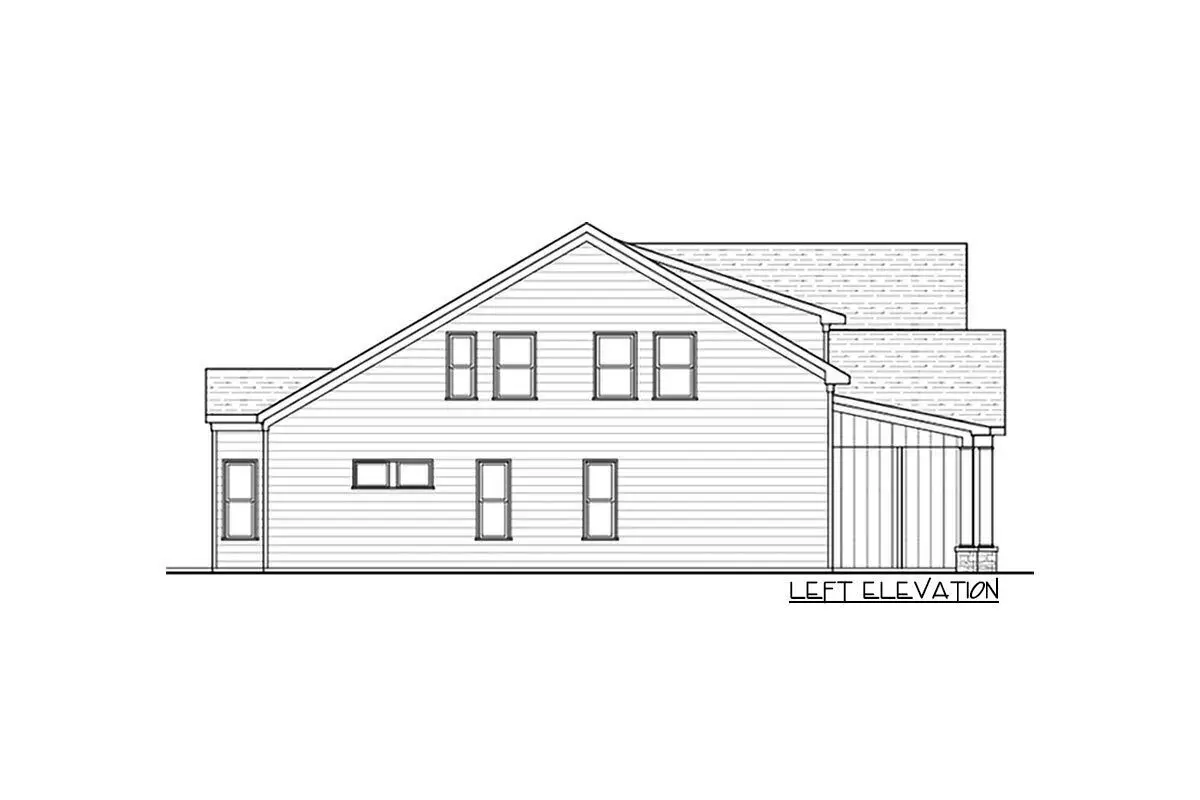 Left elevation sketch of the two-story 4-bedroom New American cottage house.