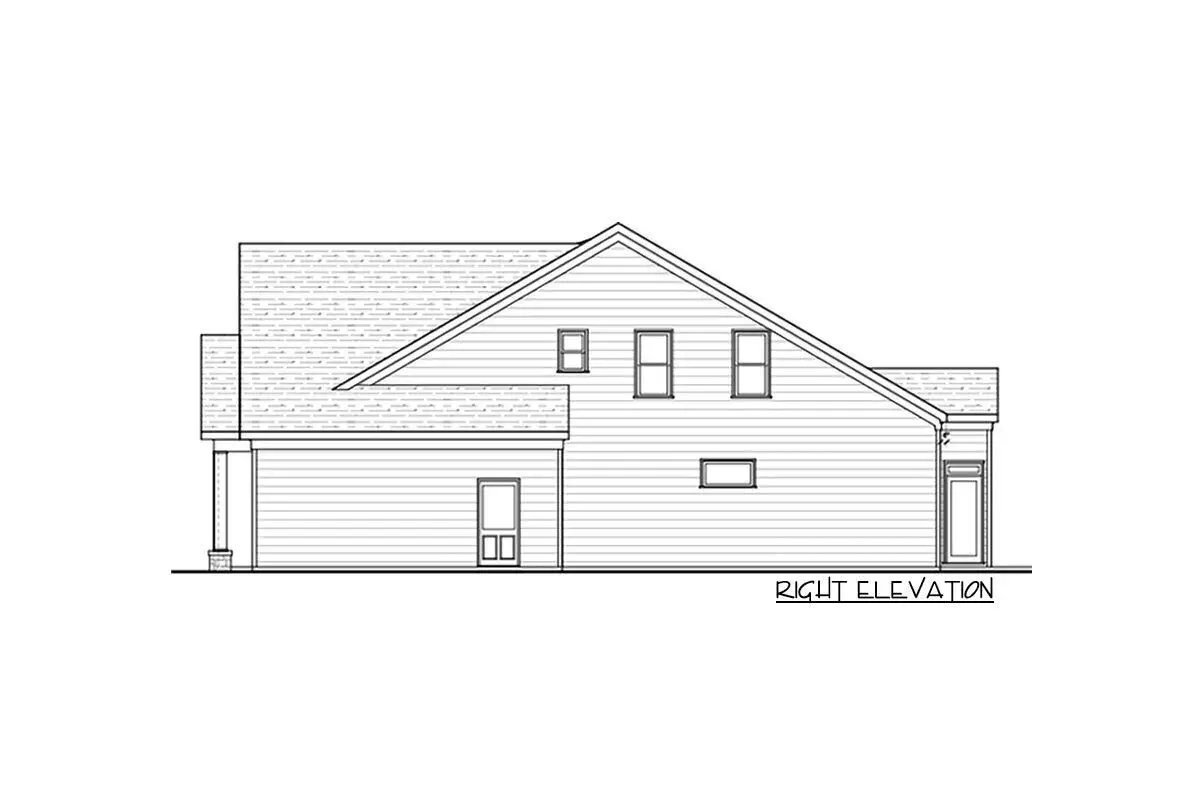 Right elevation sketch of the two-story 4-bedroom New American cottage house.