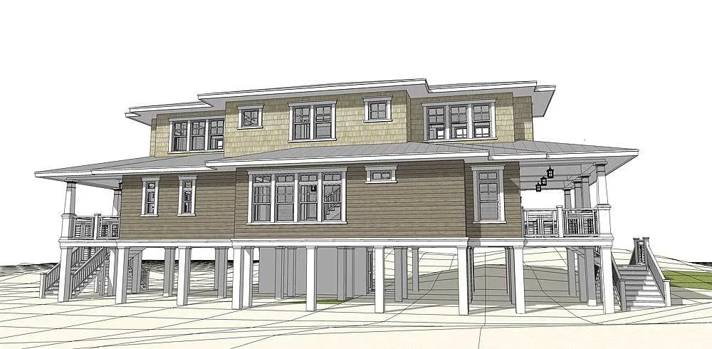 On the right side of the house are visible wooden accent walls.
