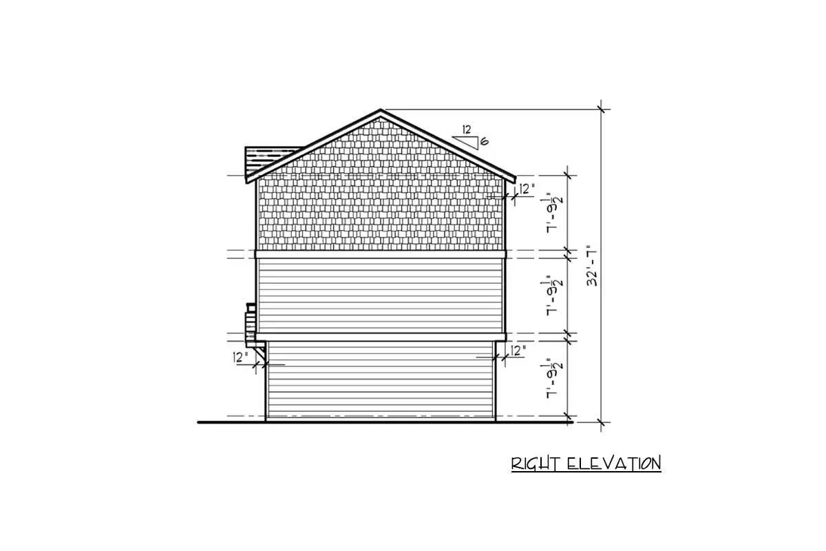 Right elevation sketch of the 2-story 2-bedroom 4-plex apartment.