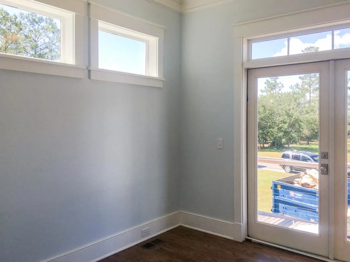 A stunning powder blue paint interior wall with a tranquil impression.