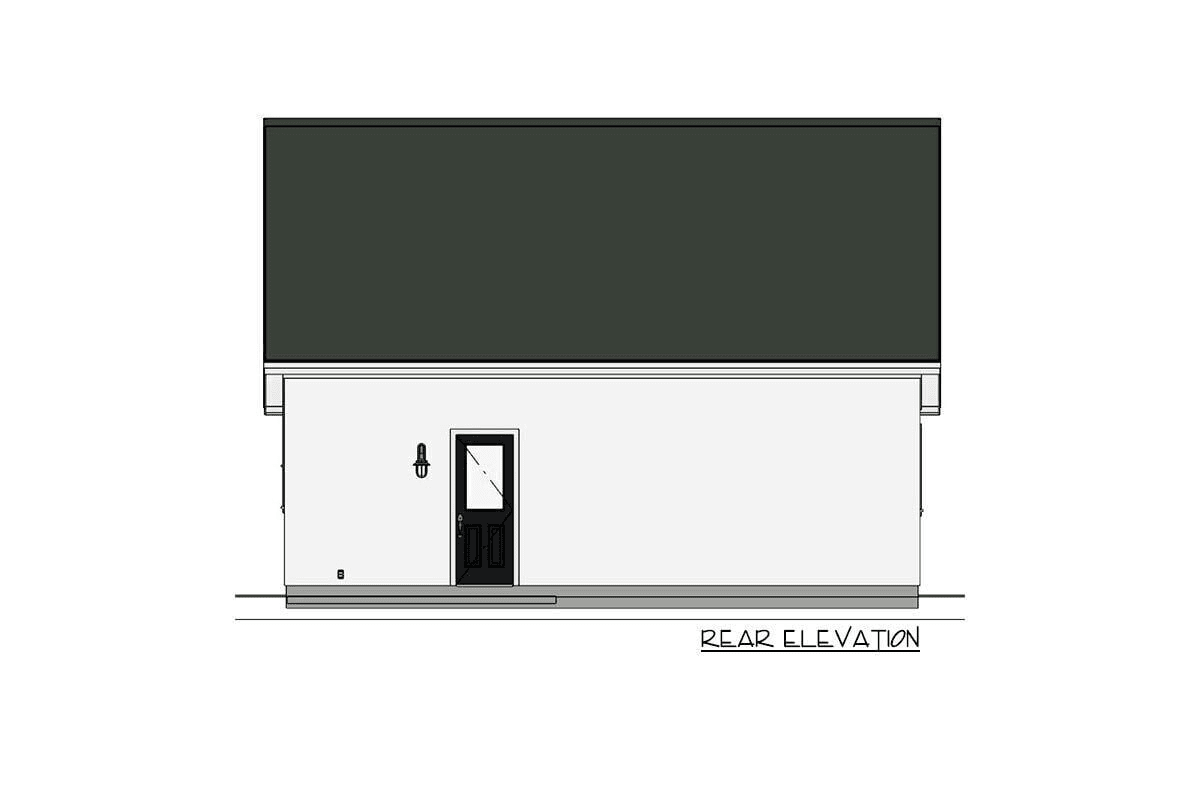 Sketch of the two-story, two-bedroom country farmhouse's rear elevation.