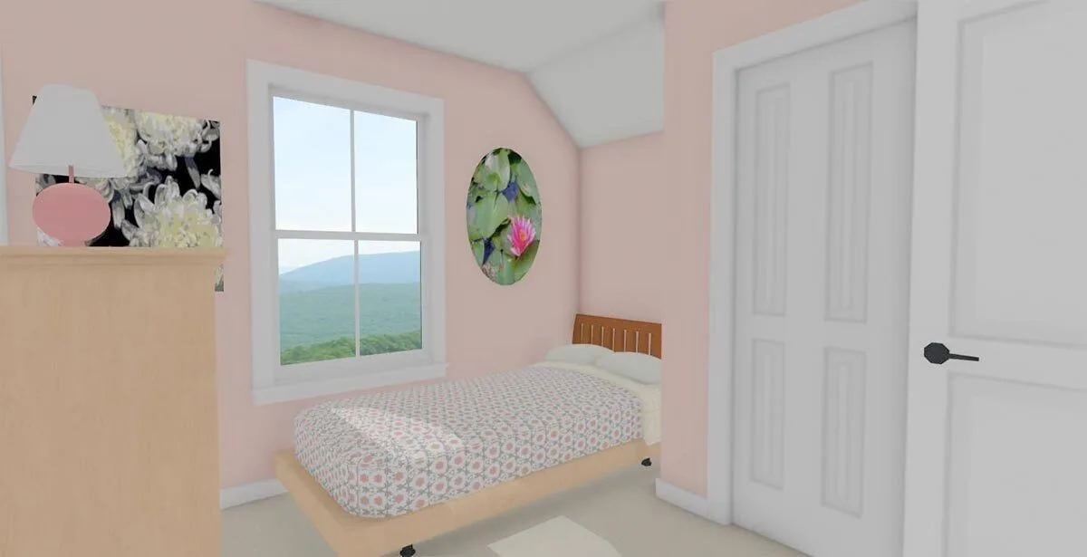 Incredibly stylish bedroom with interior wall paint in the color pink.