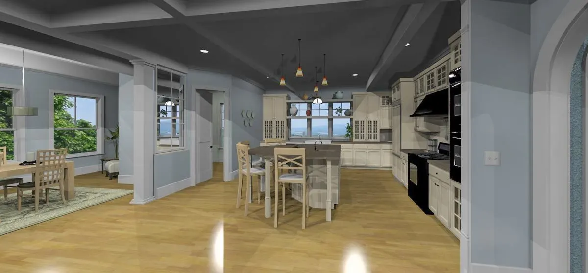 Gray interior paint complements the light wooden accent floor.