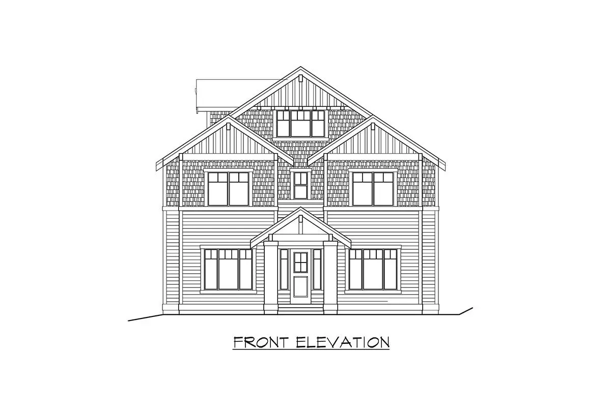The rough sketch of the front view of the house plan.
