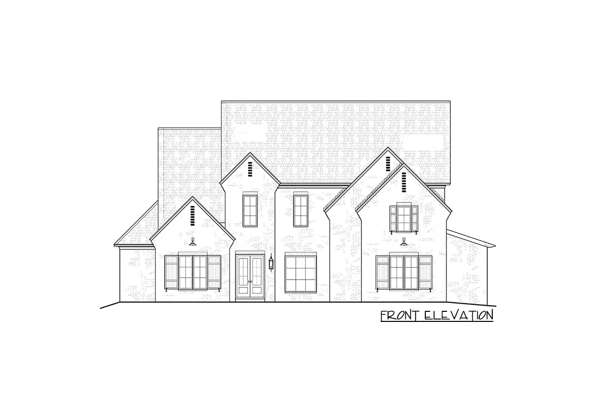 The 2-story 5-bedroom exclusive Acadian house's front elevation drawing.