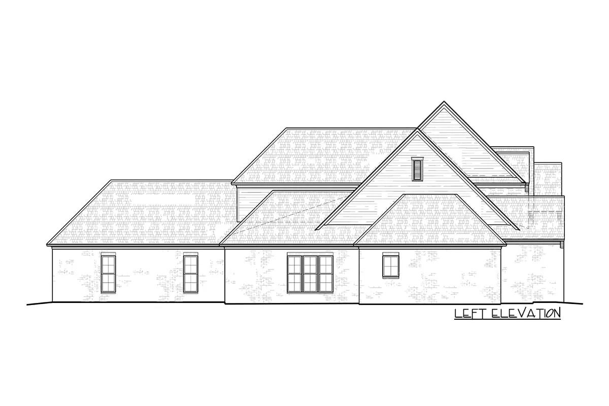 The 2-story 5-bedroom exclusive Acadian house's left elevation drawing.