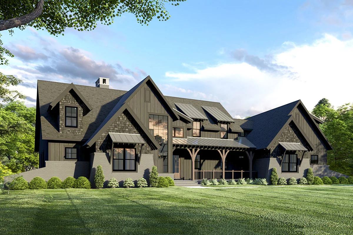 This farmhouse's replica has beautiful dark outside paint.