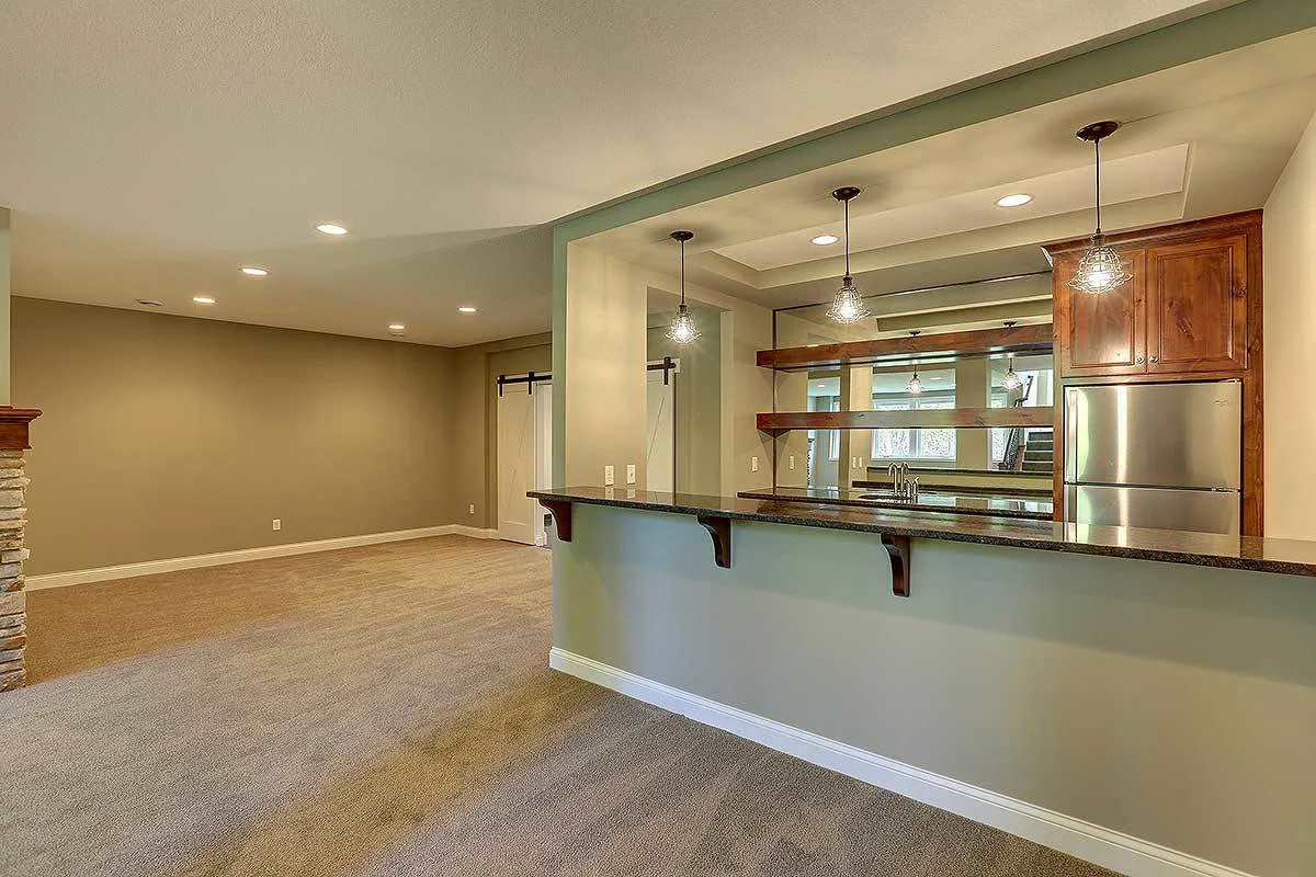 Side view of the lounge area showing the entry to the game/sports court.