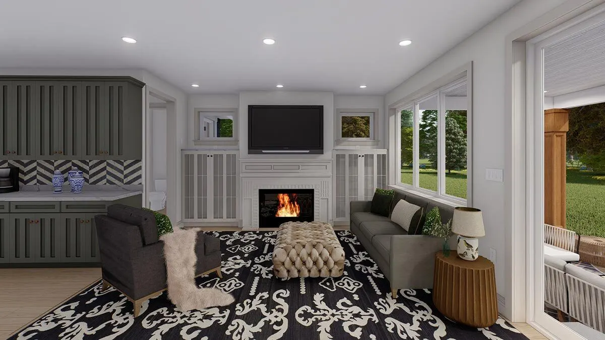 A comfortable and warm fireplace sitting area.