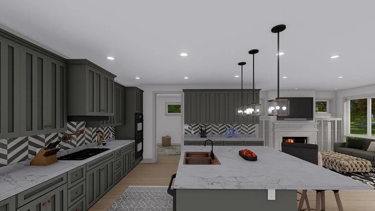 Striking color combination with red sink and white marble countertop.