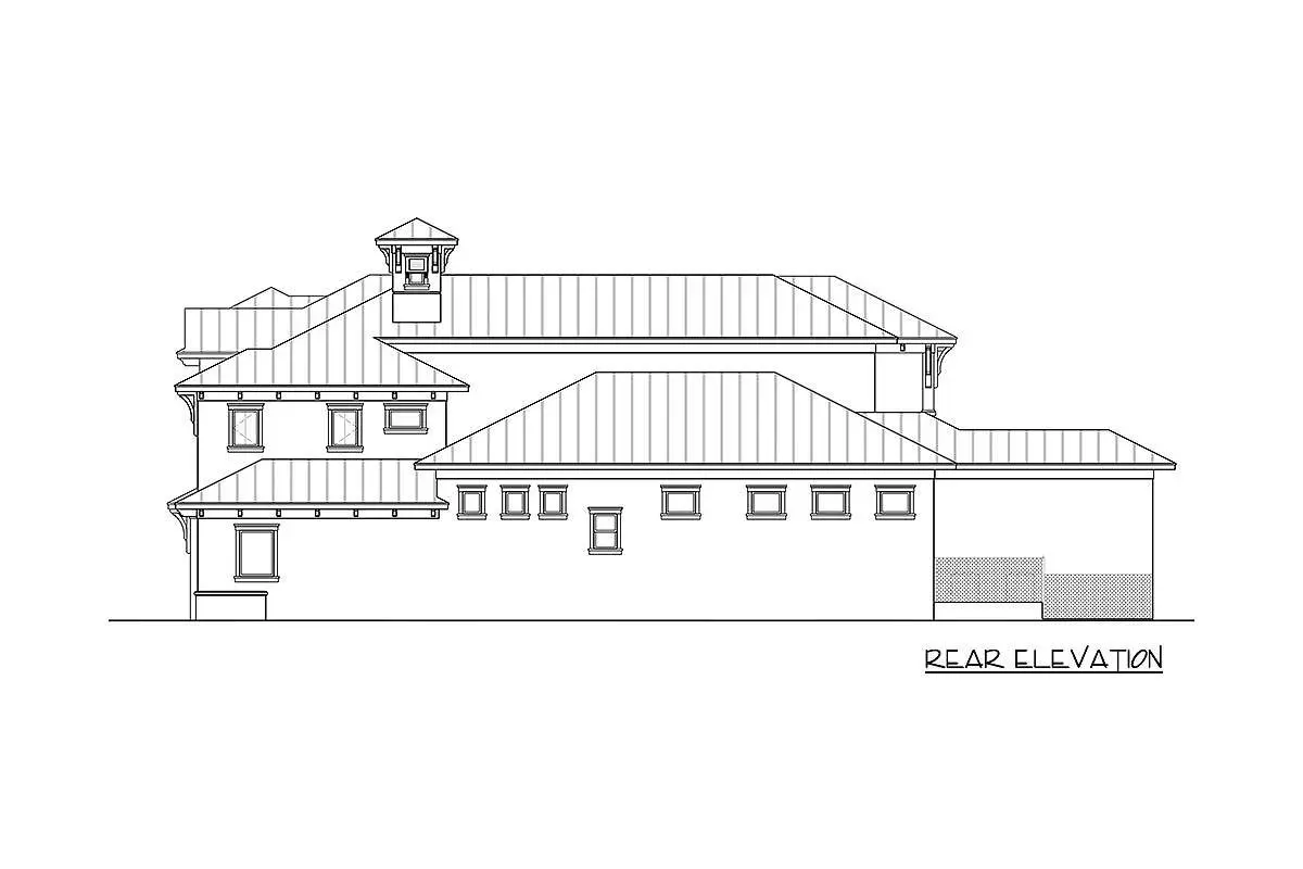 Rear elevation sketch of the 2-story 4-bedroom grand coastal Florida-style home.