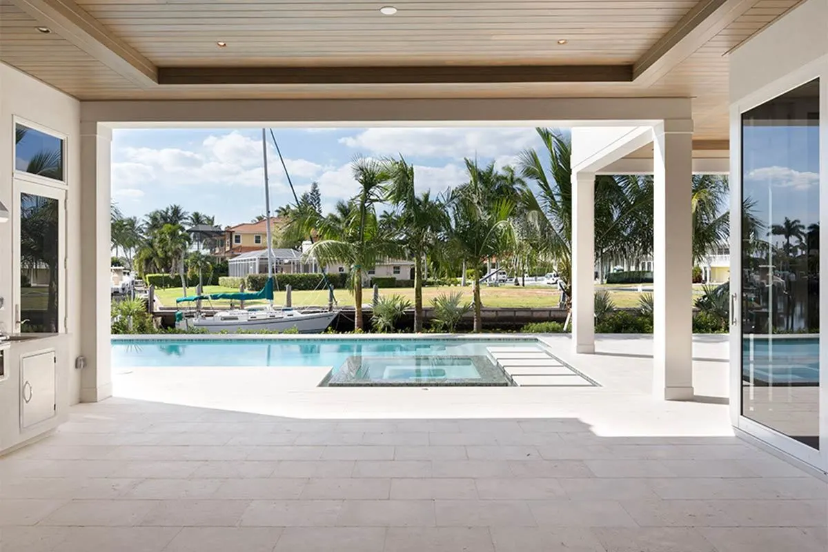 View of the pool from the covered lanai.