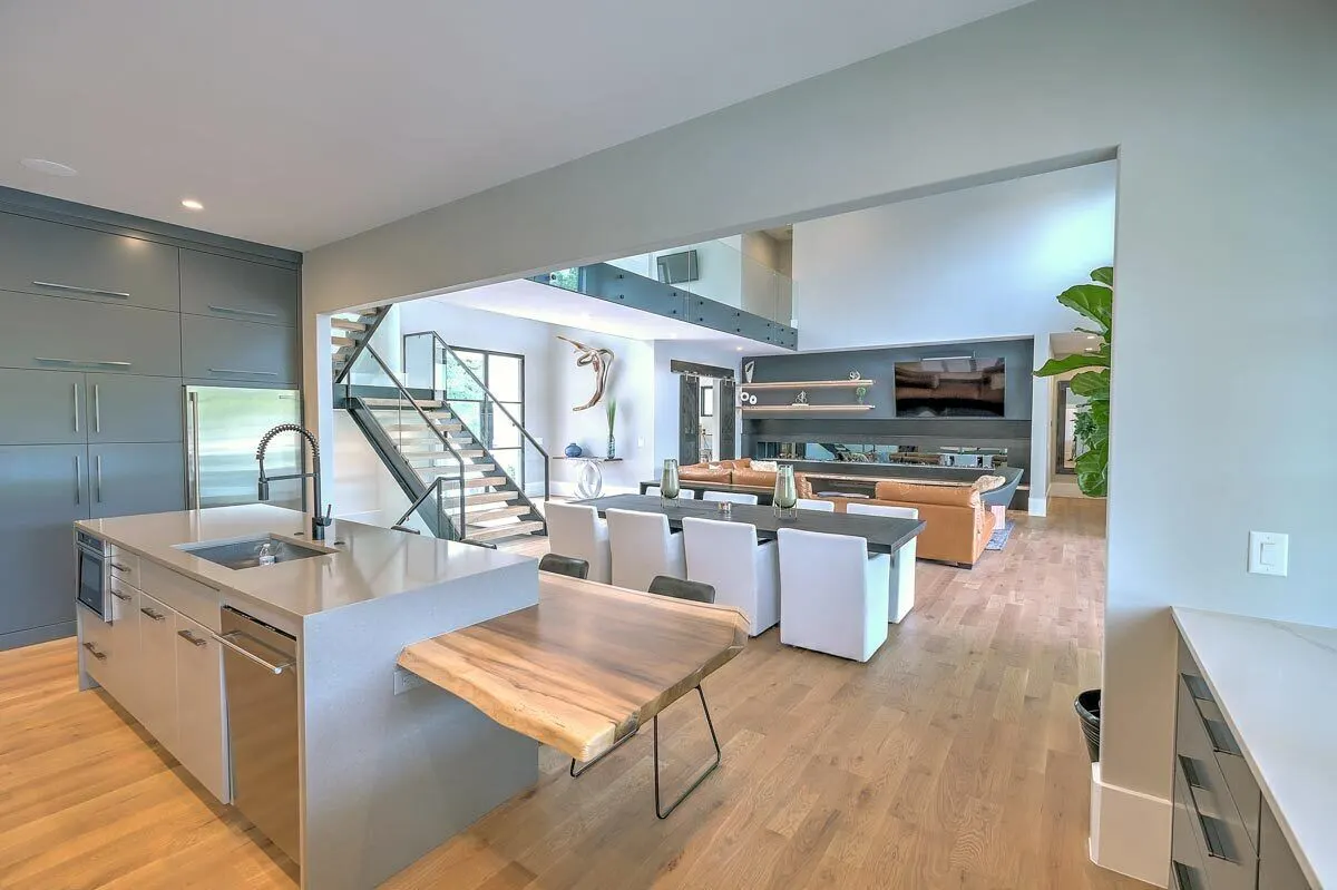 Wood pattern flooring looks great in white and gray homes.