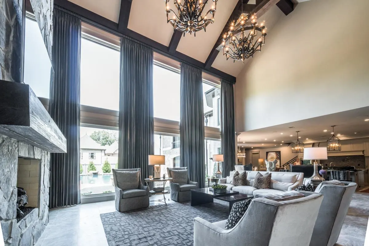 The great room is elegantly designed with gray accent decors.