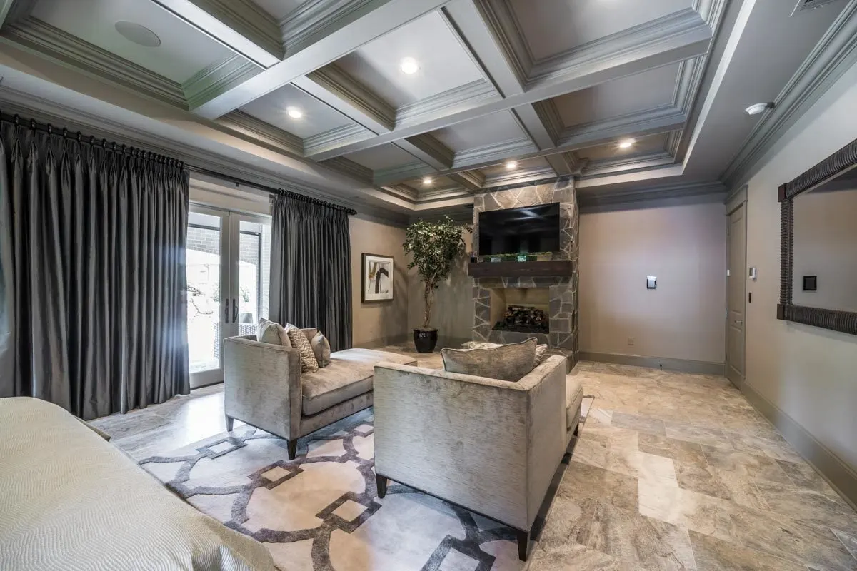 A pale gray hearth room with two sofas for relaxation.