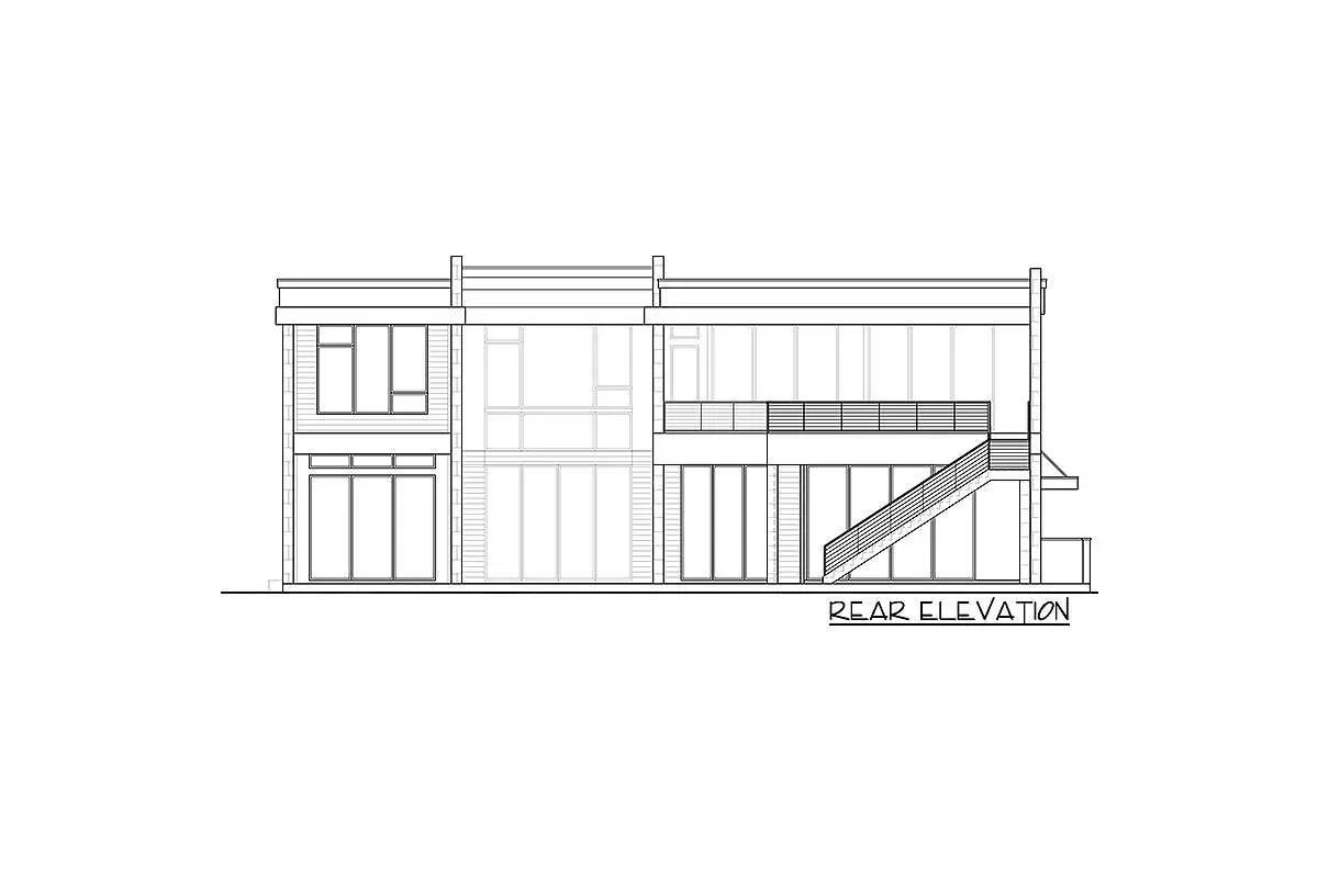 Rear elevation sketch of the 2-story 5-bedroom marvelous mid-century modern house.