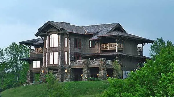View from a distance of the rear home's spectacular glass window design.