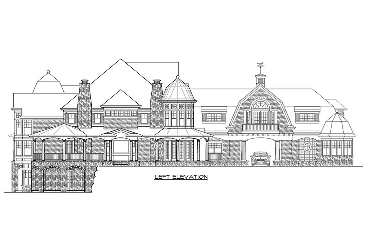 The pencil sketch of the back part of the house.