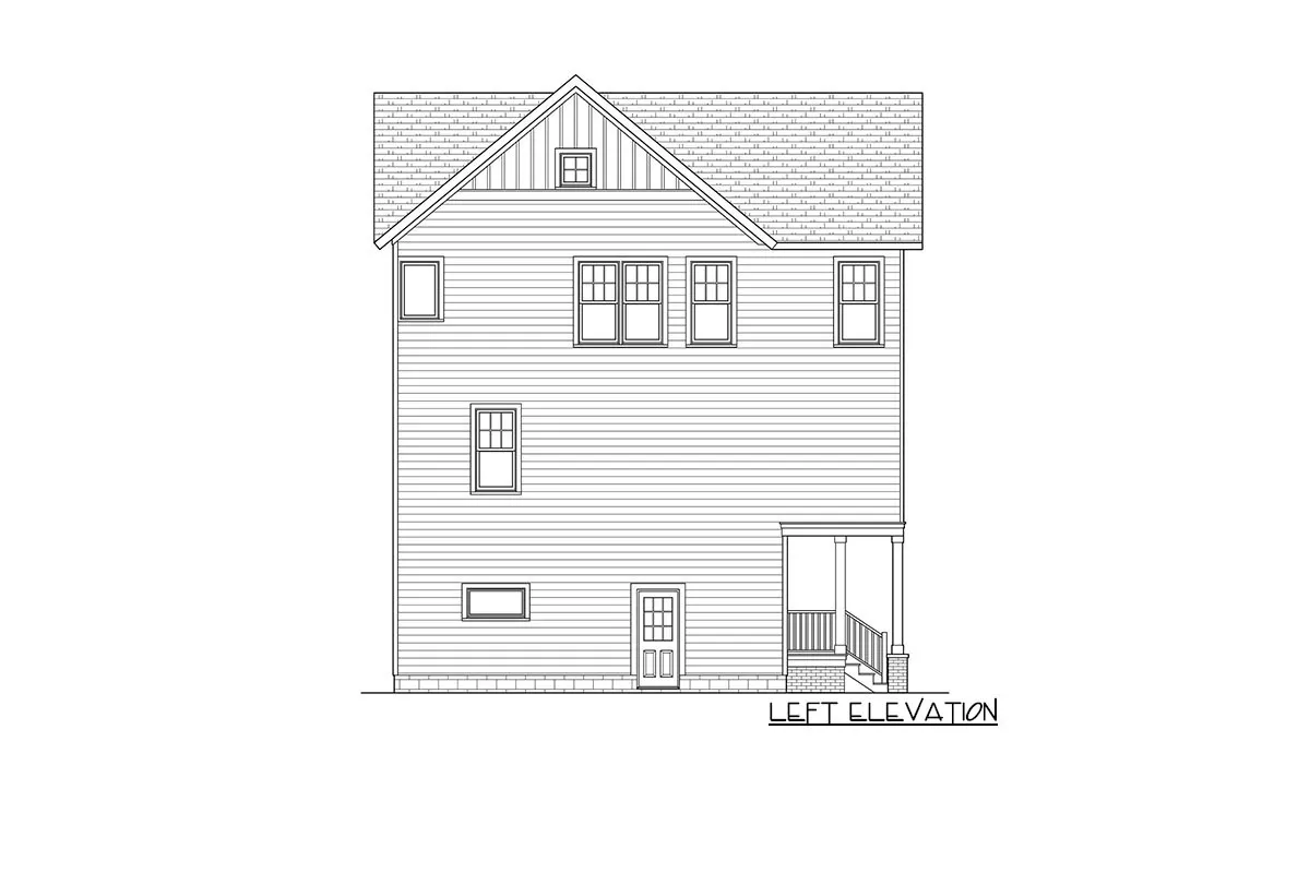 The 3-story, 3-bedroom southern beach house's left elevation is sketched.