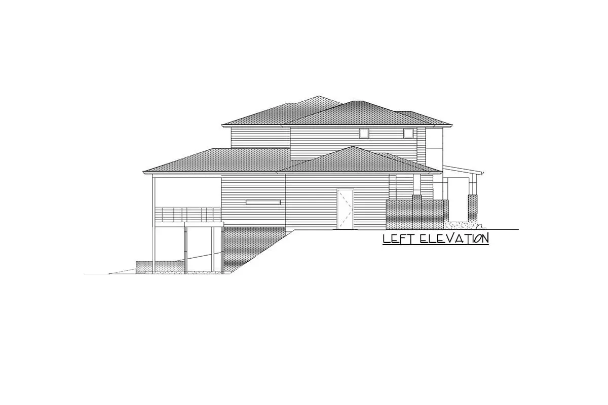 Sketch of the 2-story, 5-bedroom, spacious modern northwest home's left elevation.