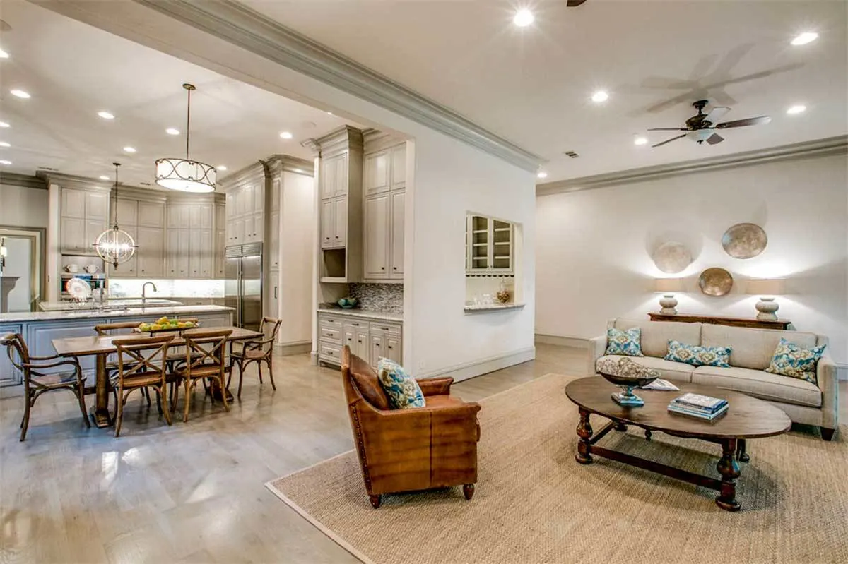 A pearl-like hue interior wall and cabinetry complement the spectacular light display.