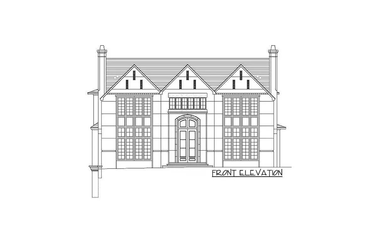 Sketch of the 2-story, 5-bedroom hill country home's front elevation.