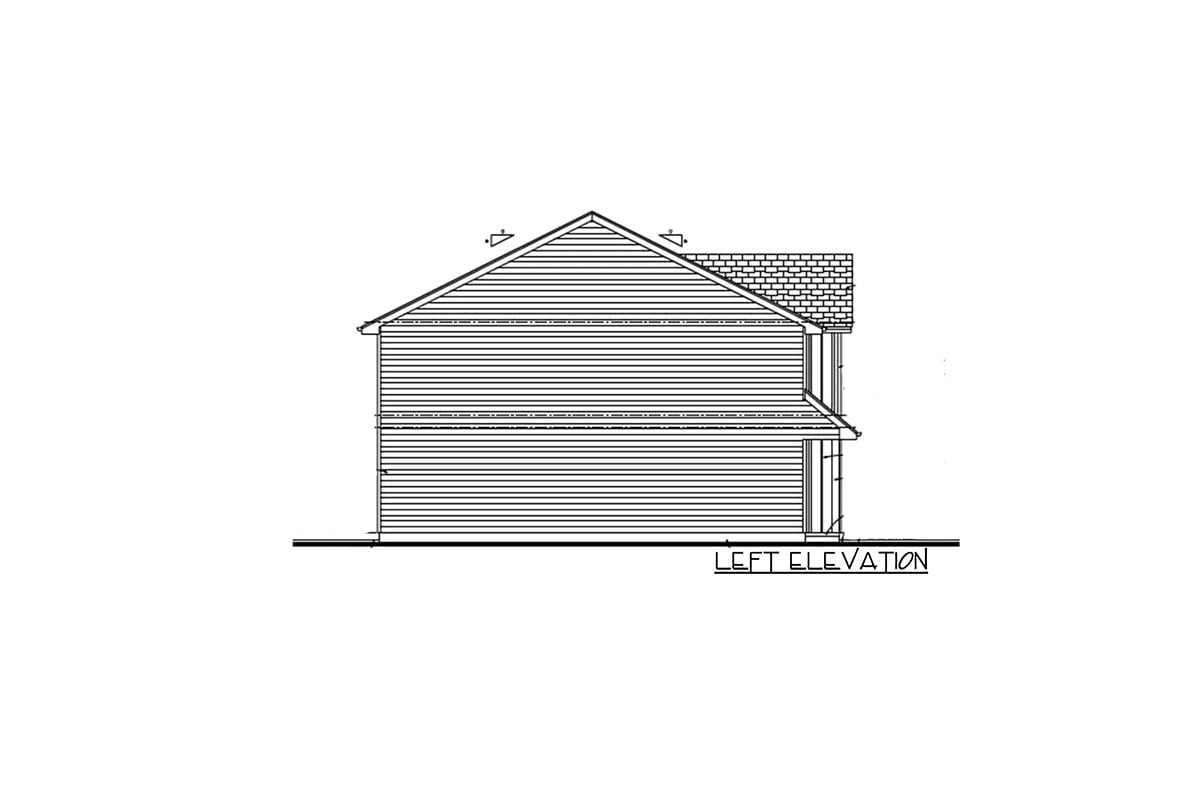 Left elevation drawing of the 2-story 3-bedroom triplex country house.