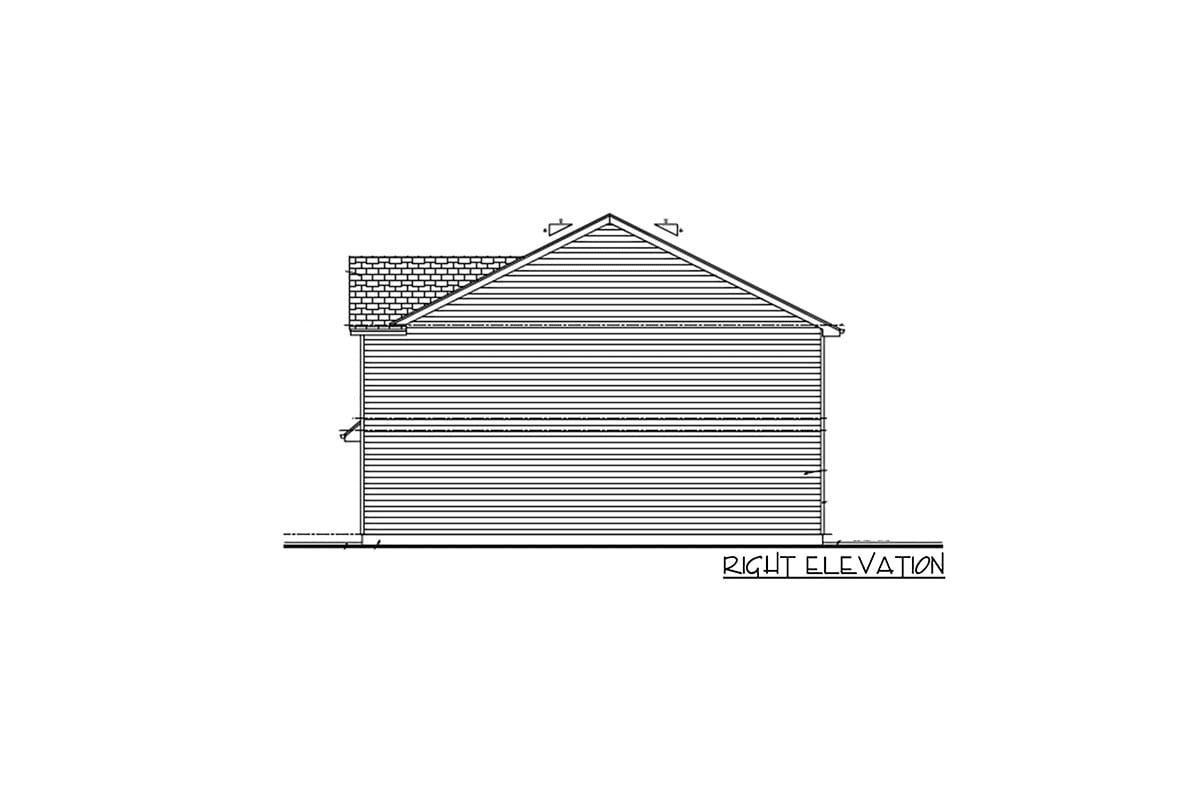 Right elevation drawing of the 2-story 3-bedroom triplex country house.