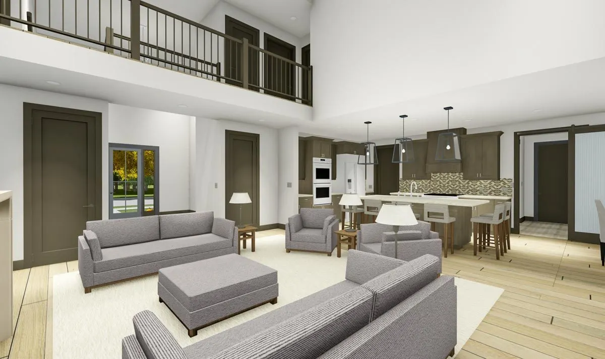 The light wood flooring fits the tone color of the doors.