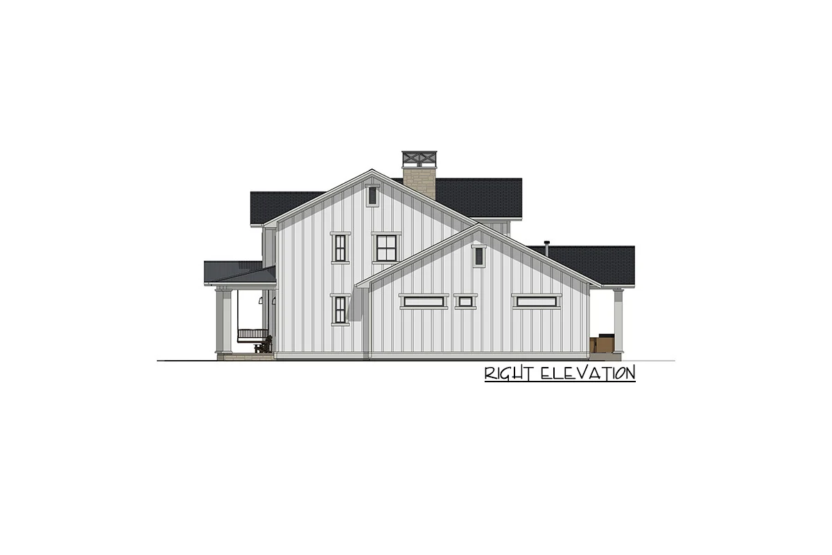The right elevation of the two-story, four-bedroom craftsman house is sketched.