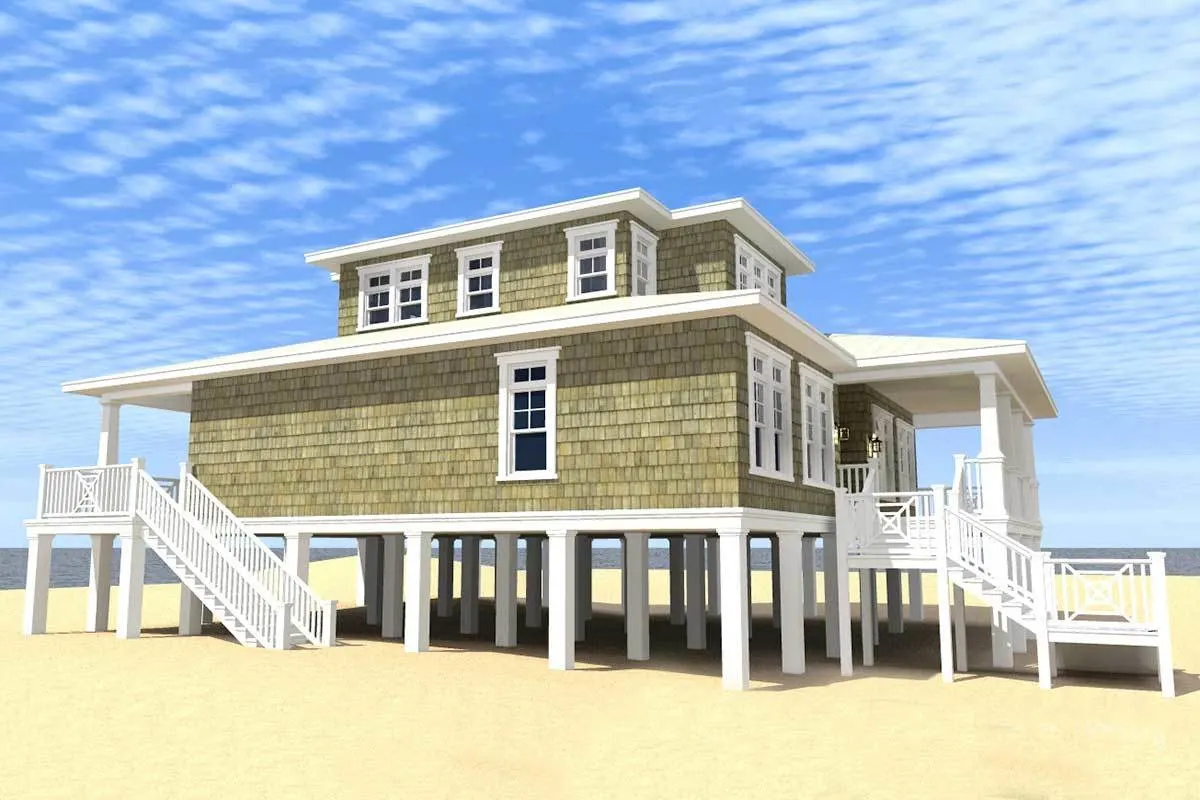The left side of the home has a straight staircase leading to the rear porch.