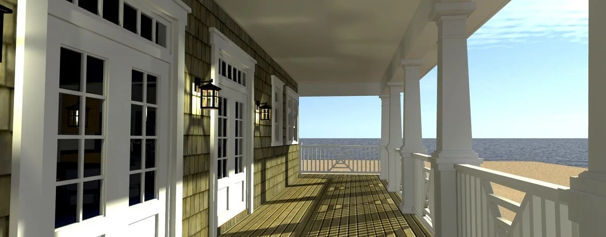 Front porch with a matching wall and floor color.