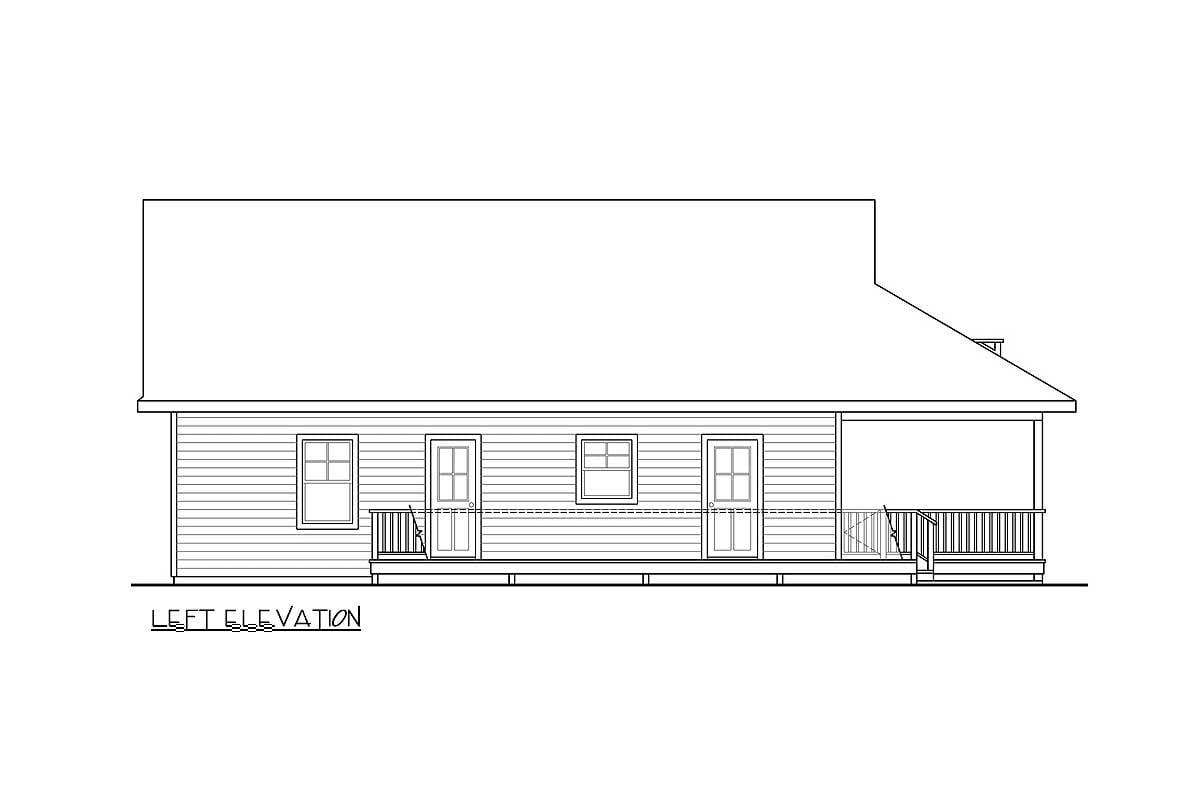 The left elevation of the single-story, two-bedroom rustic vacation cabin is sketched.