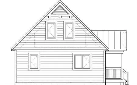 Rear elevation sketch of the 2-story 3-bedroom vacation cabin home.