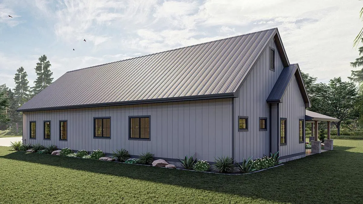 The house's right side has a wonderful glass window layout.