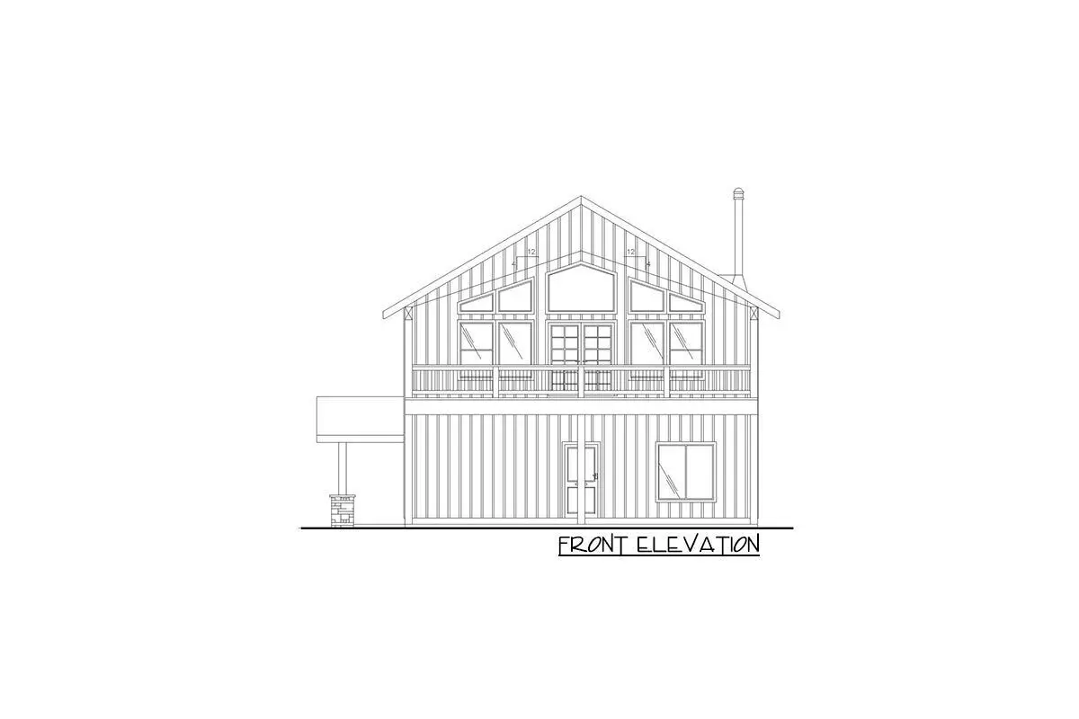 Sketch of the two-story, three-bedroom, 2400 square foot shop barndominium home's front elevation.