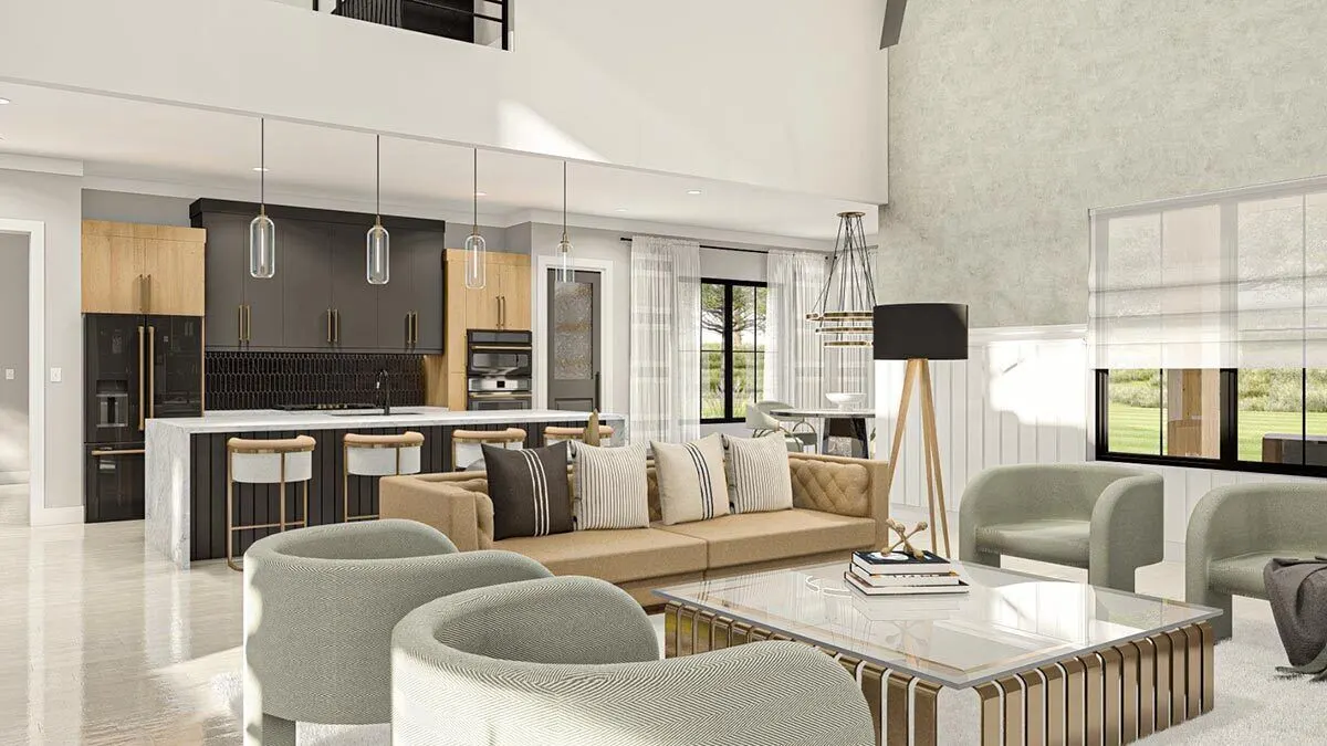 Glass décor chandeliers add a lovely touch to the kitchen.