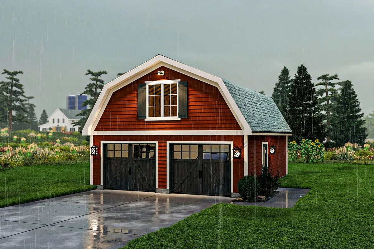 A large yard and a driveway in the design of tile floors.