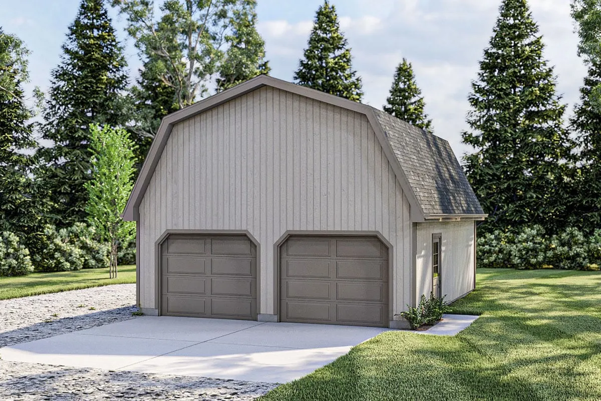 The exterior garage design is gray for two cars.