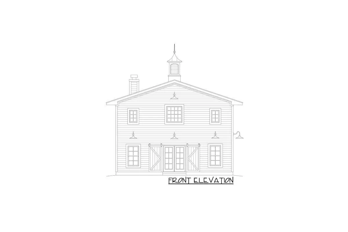 Sketch of the 2-story, 4-bedroom barndominium-style home's front elevation.