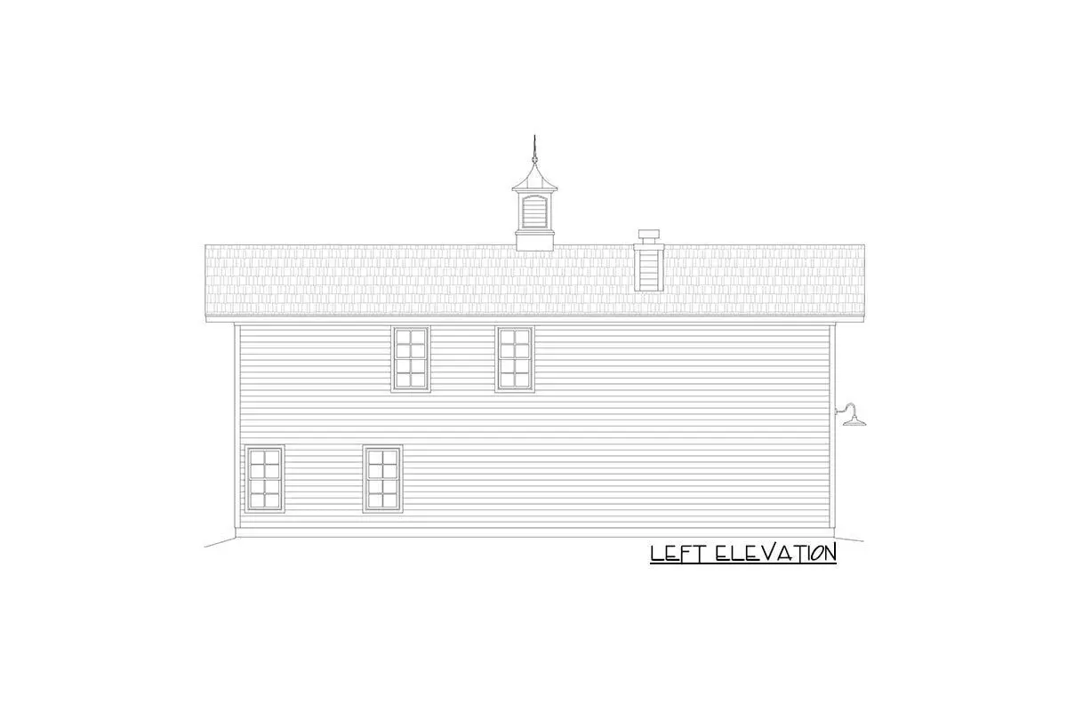 Sketch of the 2-story, 4-bedroom barndominium-style home's left elevation.