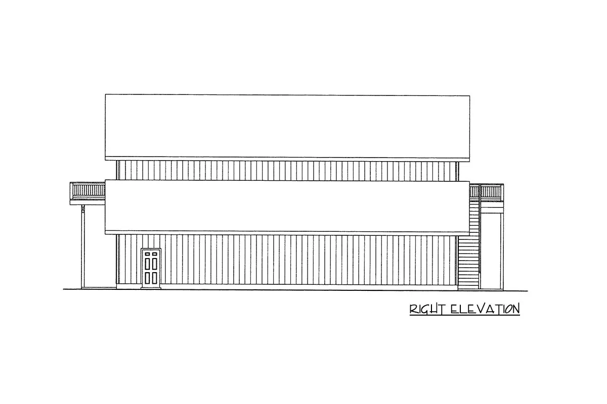 The right elevation of the single-story rustic barndo-style RV garage is sketched.