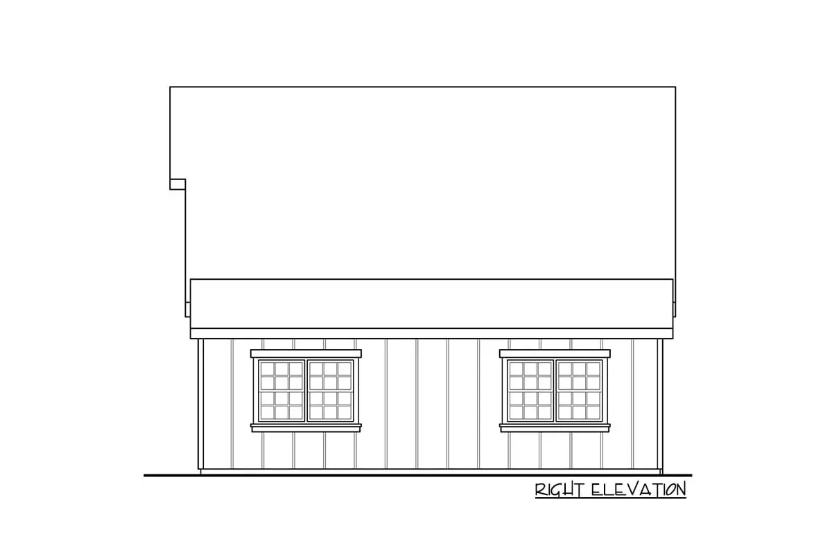 Sketch of the two-story barnodiminium-style garage's right elevation.